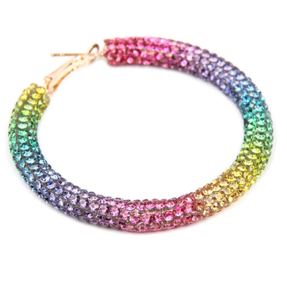 NWT Bright Colorful Rhinestone Hoop Earrings - Picture 2 of 2